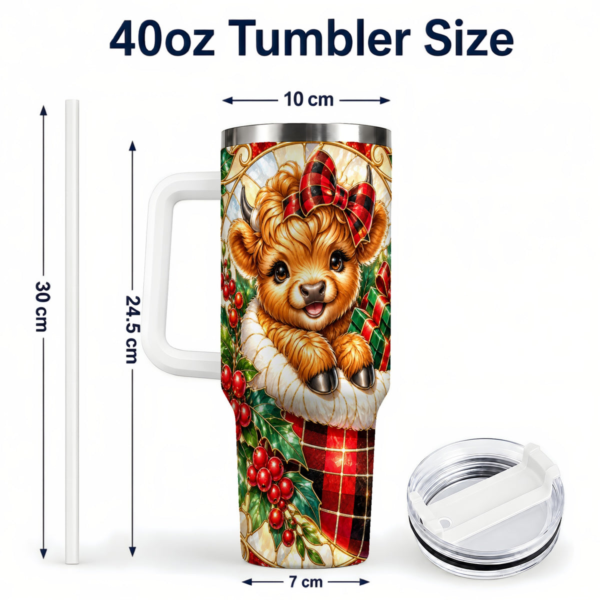 #pl[40oz|White] Plaid Cow 40oz Tumbler, Christmas Tumbler, Stainless Steel Travel Cup