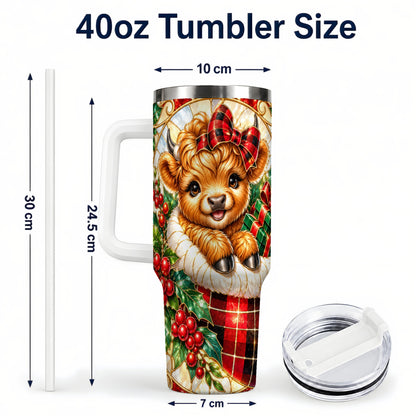 #pl[40oz|White] Plaid Cow 40oz Tumbler, Christmas Tumbler, Stainless Steel Travel Cup