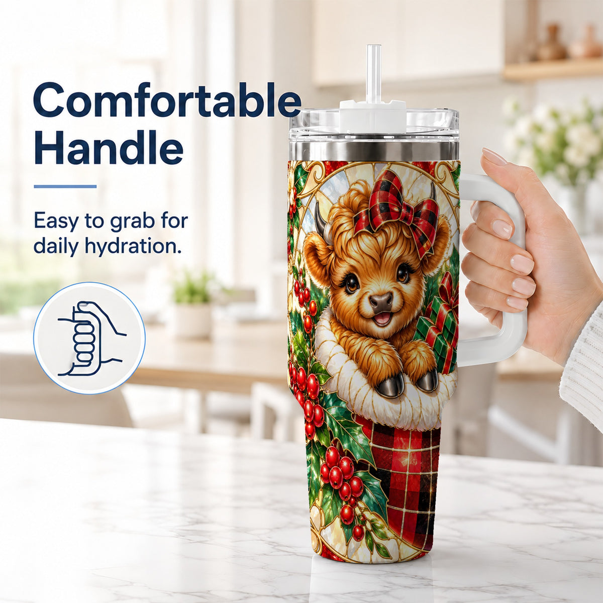 #pl[40oz|White] Plaid Cow 40oz Tumbler, Christmas Tumbler, Stainless Steel Travel Cup