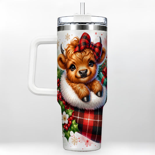 #pl[40oz|White] Plaid Cow 40oz Tumbler, Watercolor Tumbler, Stainless Steel Travel Cup
