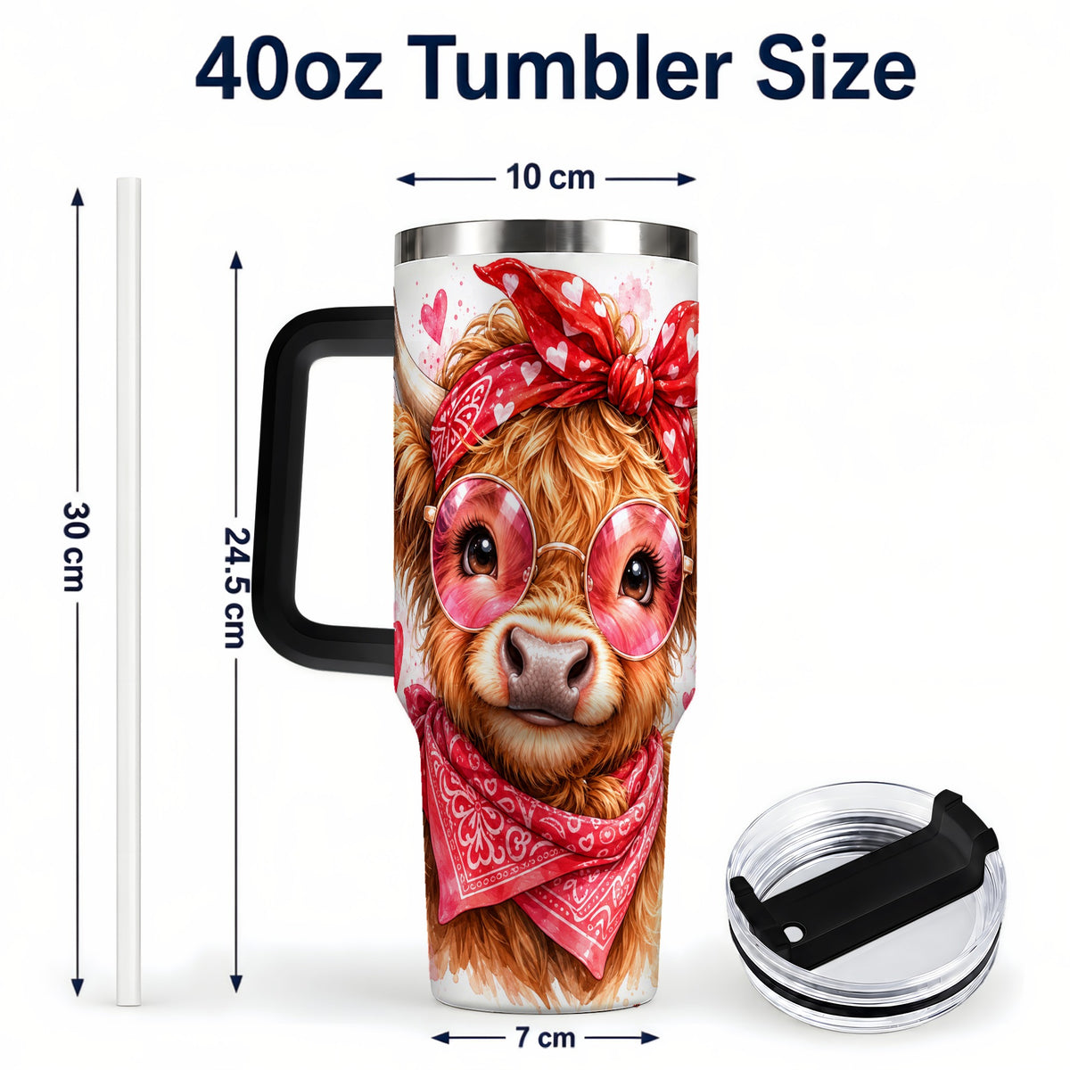#pl[40oz|Black] Highland Cow 40oz Tumbler, Heart Tumbler, Stainless Steel Travel Cup