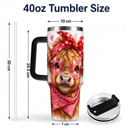 #pl[40oz|Black] Highland Cow 40oz Tumbler, Heart Tumbler, Stainless Steel Travel Cup
