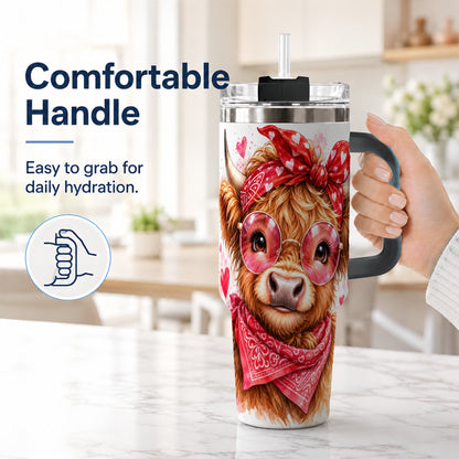 #pl[40oz|Black] Highland Cow 40oz Tumbler, Heart Tumbler, Stainless Steel Travel Cup