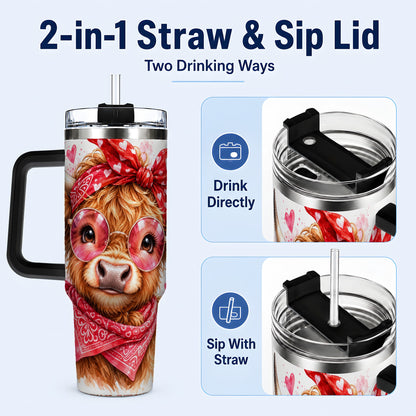 #pl[40oz|Black] Highland Cow 40oz Tumbler, Heart Tumbler, Stainless Steel Travel Cup