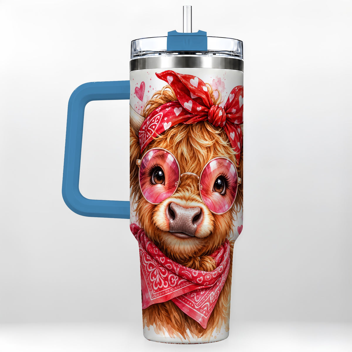 #pl[40oz|Blue] Highland Cow 40oz Tumbler, Heart Tumbler, Stainless Steel Travel Cup