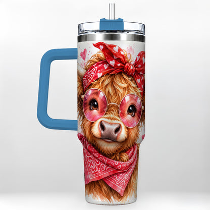 #pl[40oz|Blue] Highland Cow 40oz Tumbler, Heart Tumbler, Stainless Steel Travel Cup