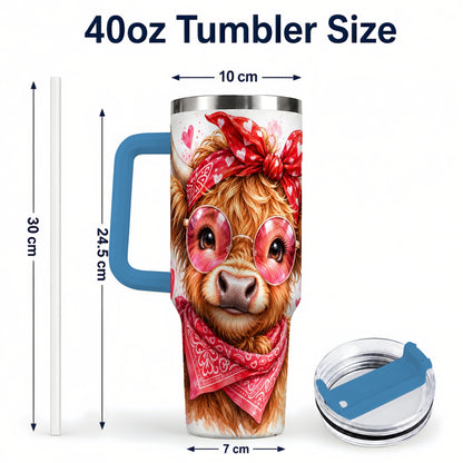 #pl[40oz|Blue] Highland Cow 40oz Tumbler, Heart Tumbler, Stainless Steel Travel Cup
