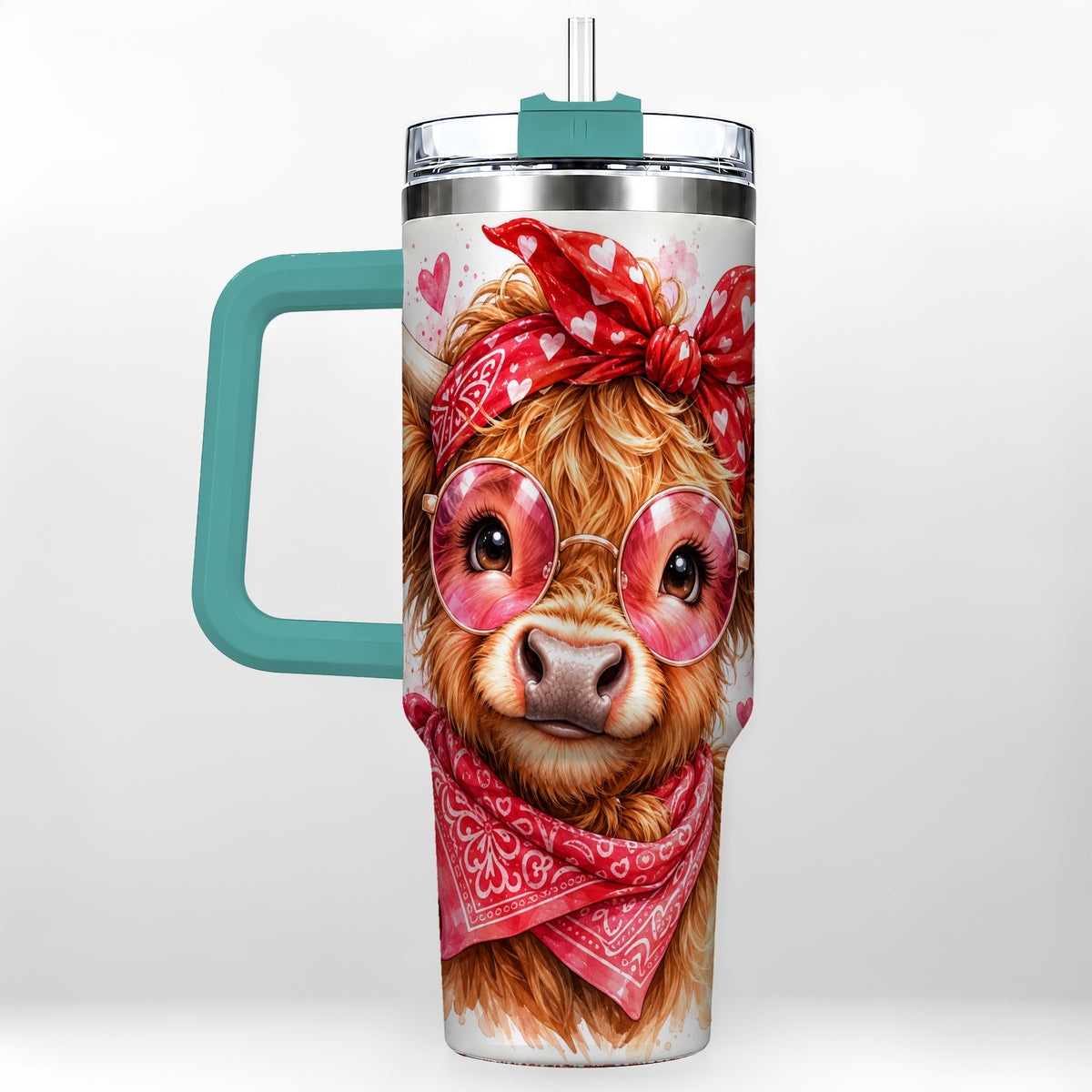 #pl[40oz|Green] Highland Cow 40oz Tumbler, Heart Tumbler, Stainless Steel Travel Cup