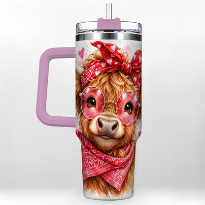 #pl[40oz|Pink] Highland Cow 40oz Tumbler, Heart Tumbler, Stainless Steel Travel Cup