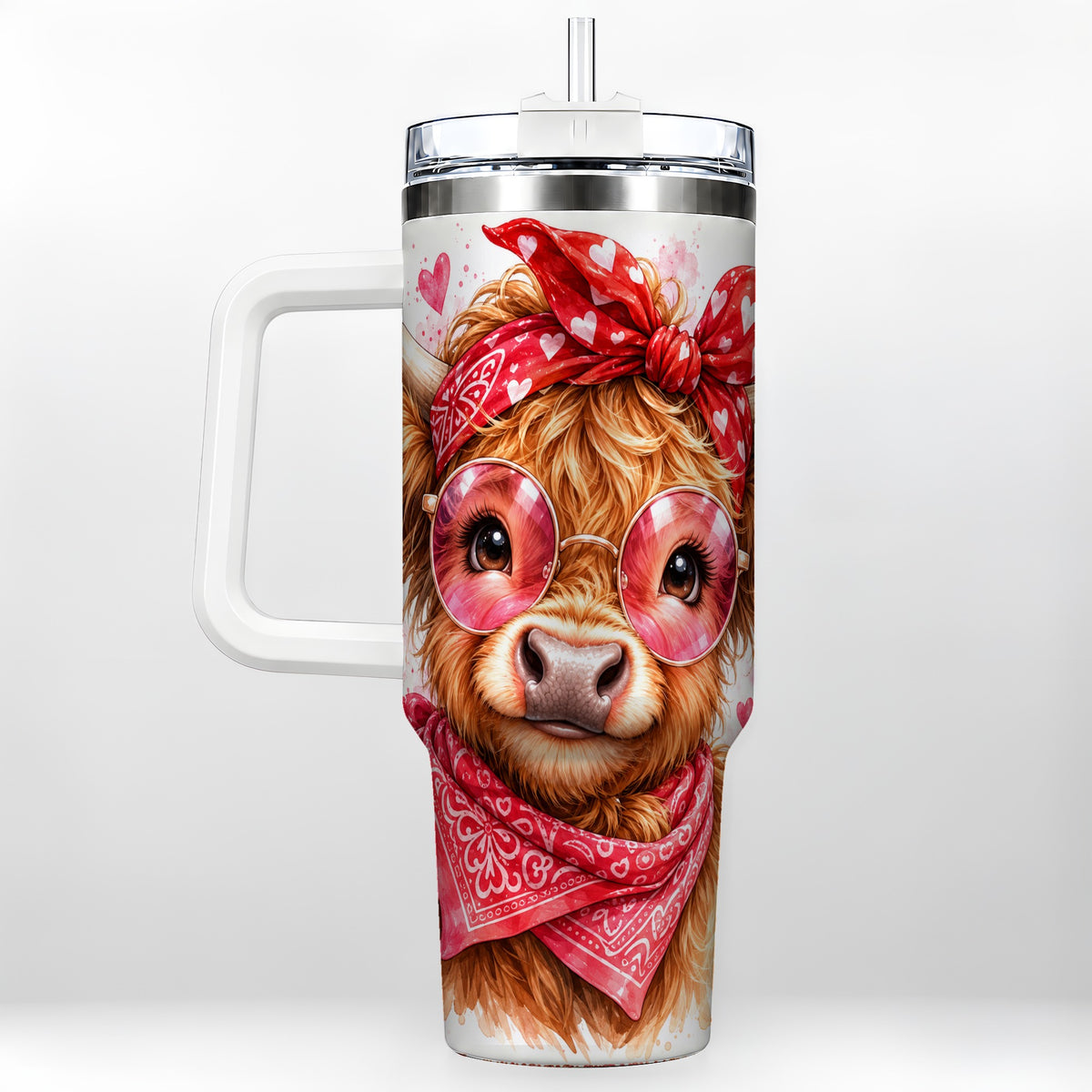 #pl[40oz|White] Highland Cow 40oz Tumbler, Heart Tumbler, Stainless Steel Travel Cup