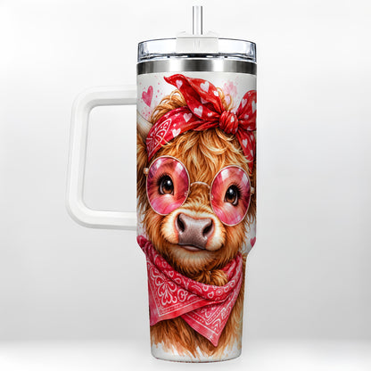 #pl[40oz|White] Highland Cow 40oz Tumbler, Heart Tumbler, Stainless Steel Travel Cup