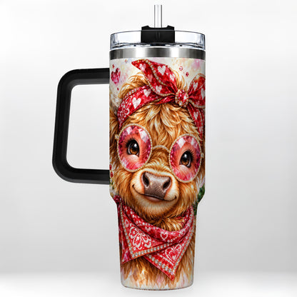 #pl[40oz|Black] Highland Cow 40oz Tumbler with Handle, Holiday Stainless Steel Travel Cup