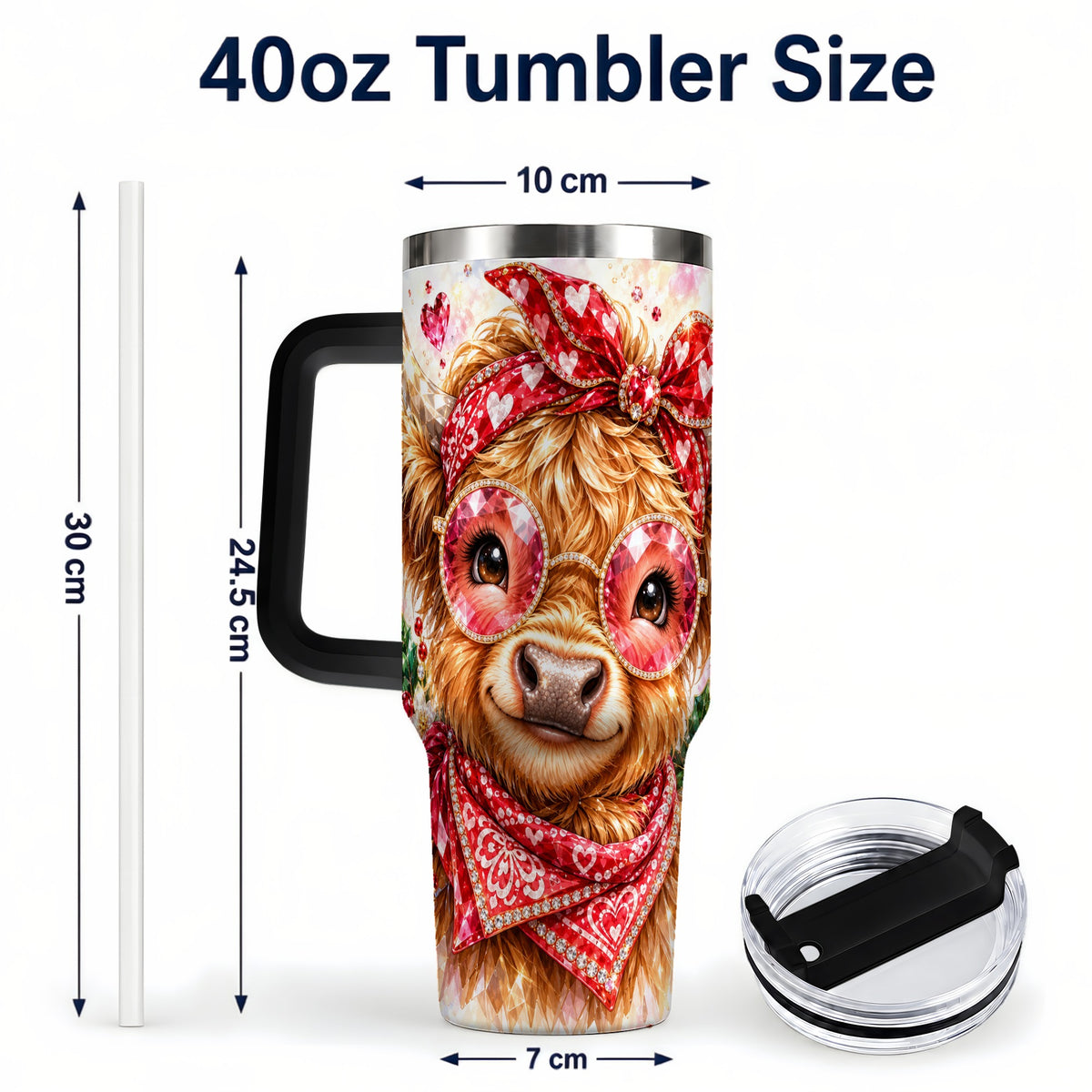 #pl[40oz|Black] Highland Cow 40oz Tumbler with Handle, Holiday Stainless Steel Travel Cup