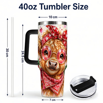 #pl[40oz|Black] Highland Cow 40oz Tumbler with Handle, Holiday Stainless Steel Travel Cup