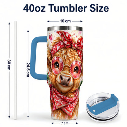#pl[40oz|Blue] Highland Cow 40oz Tumbler with Handle, Holiday Stainless Steel Travel Cup