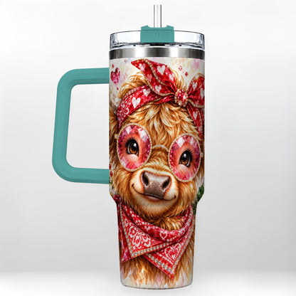 #pl[40oz|Green] Highland Cow 40oz Tumbler with Handle, Holiday Stainless Steel Travel Cup