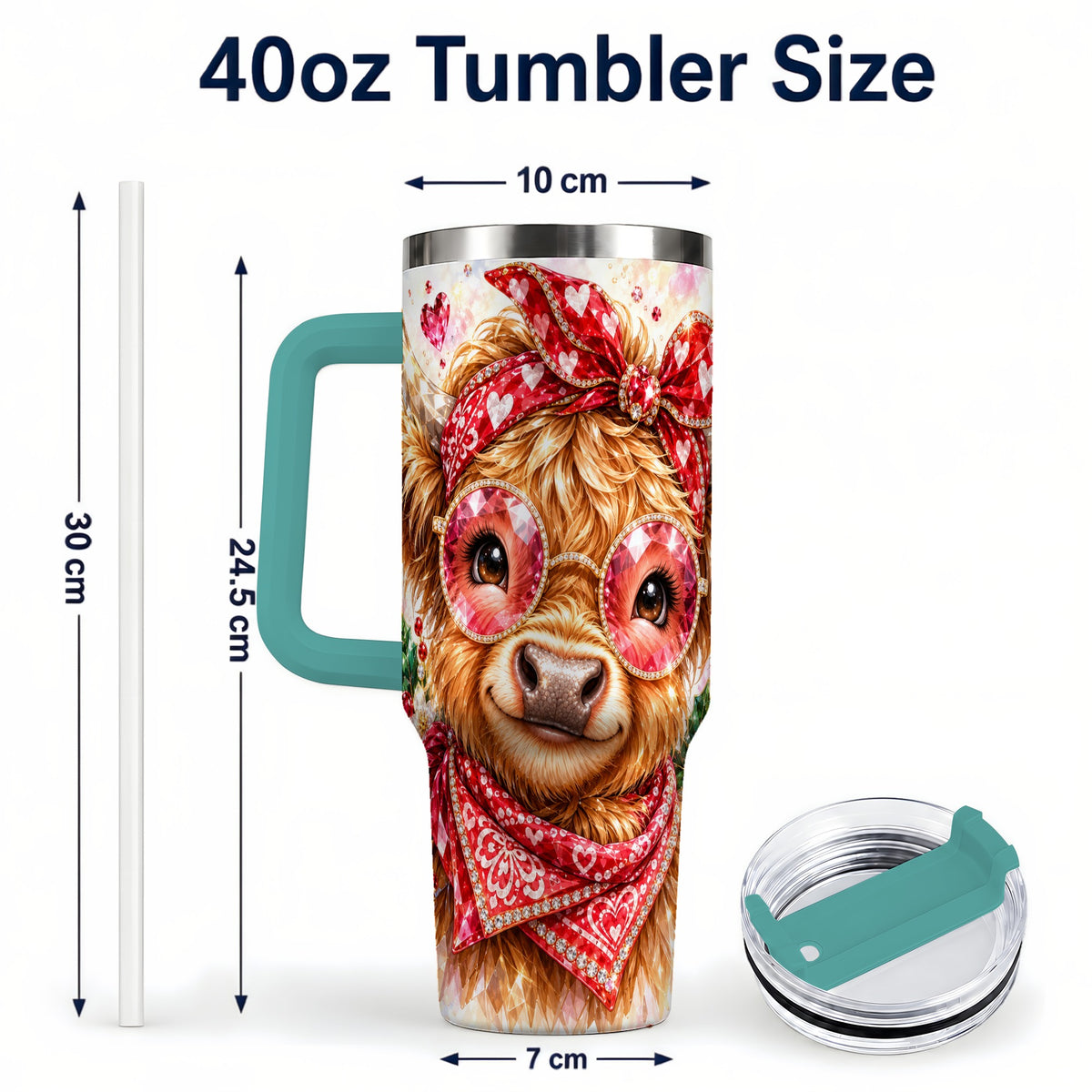 #pl[40oz|Green] Highland Cow 40oz Tumbler with Handle, Holiday Stainless Steel Travel Cup
