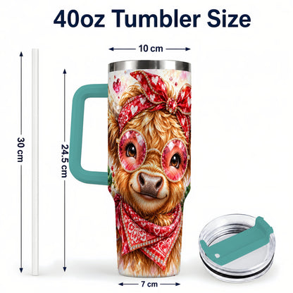 #pl[40oz|Green] Highland Cow 40oz Tumbler with Handle, Holiday Stainless Steel Travel Cup