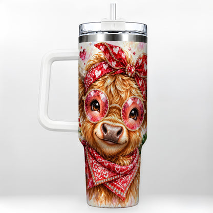 #pl[40oz|White] Highland Cow 40oz Tumbler with Handle, Holiday Stainless Steel Travel Cup
