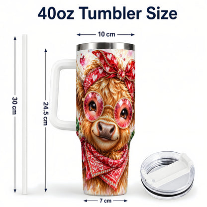 #pl[40oz|White] Highland Cow 40oz Tumbler with Handle, Holiday Stainless Steel Travel Cup