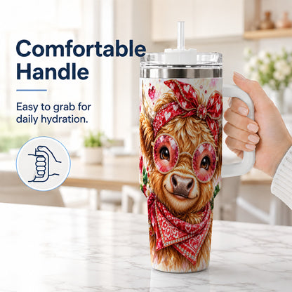 #pl[40oz|White] Highland Cow 40oz Tumbler with Handle, Holiday Stainless Steel Travel Cup