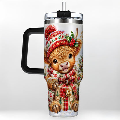 #pl[40oz|Black] Christmas Cow 40oz Tumbler with Handle, Festive Stainless Steel Travel Cup