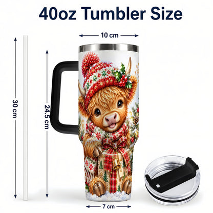 #pl[40oz|Black] Christmas Cow 40oz Tumbler with Handle, Festive Stainless Steel Travel Cup