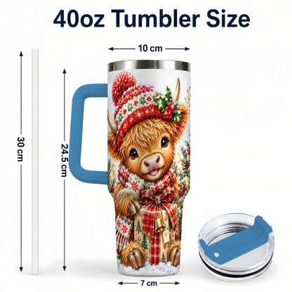 #pl[40oz|Blue] Christmas Cow 40oz Tumbler with Handle, Festive Stainless Steel Travel Cup