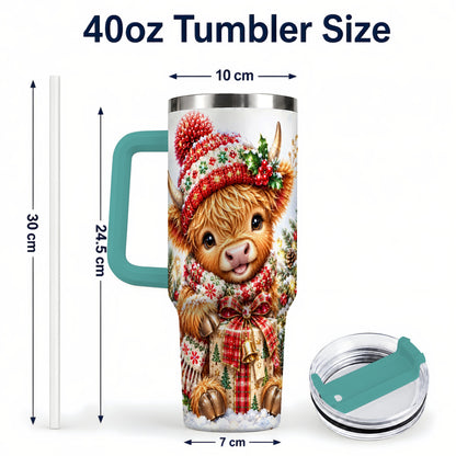 #pl[40oz|Green] Christmas Cow 40oz Tumbler with Handle, Festive Stainless Steel Travel Cup