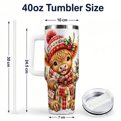 #pl[40oz|White] Christmas Cow 40oz Tumbler with Handle, Festive Stainless Steel Travel Cup