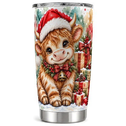#pl[20oz|Steel] Christmas Highland Cow 20oz Tumbler, Festive Stainless Steel Travel Cup