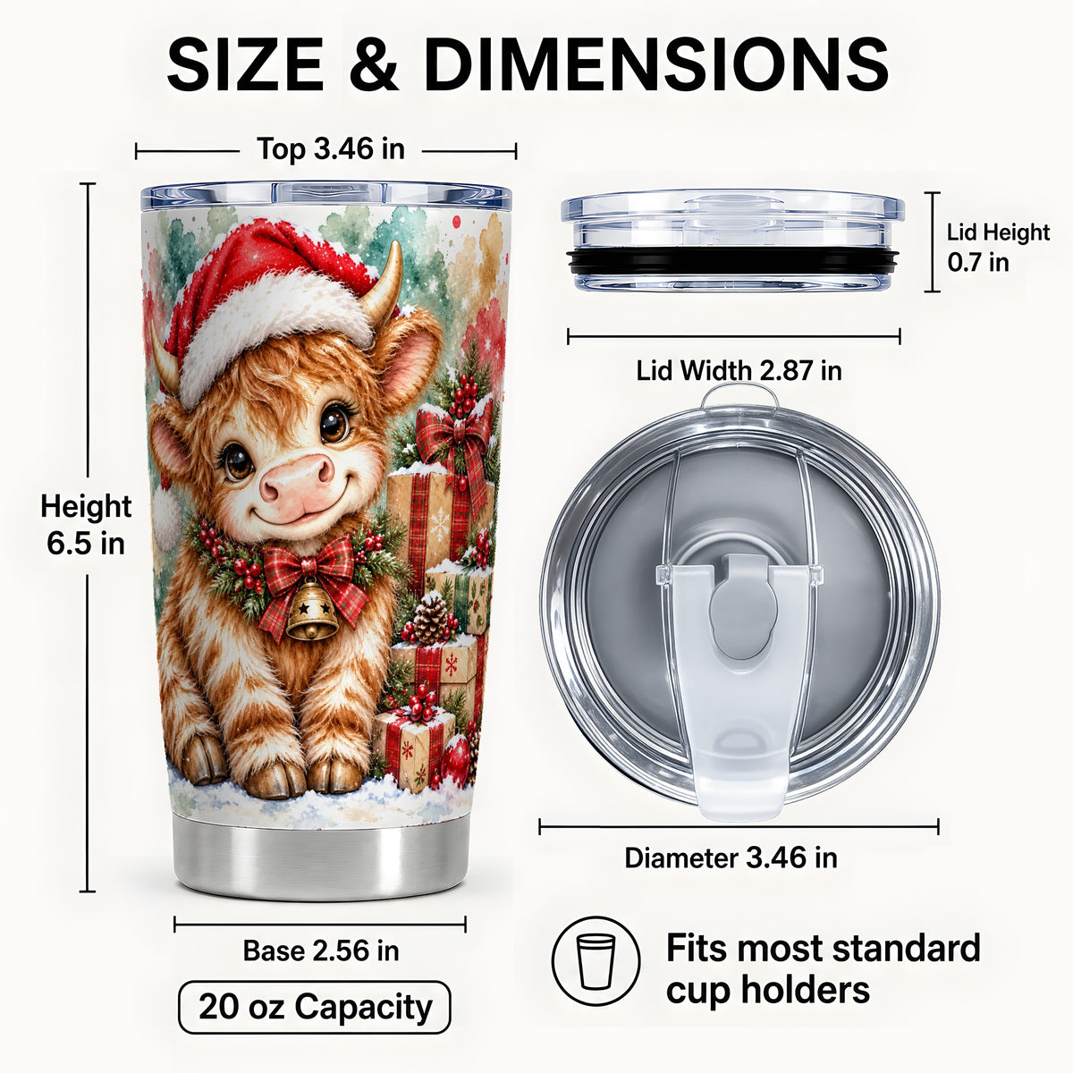 #pl[20oz|Steel] Christmas Highland Cow 20oz Tumbler, Festive Stainless Steel Travel Cup