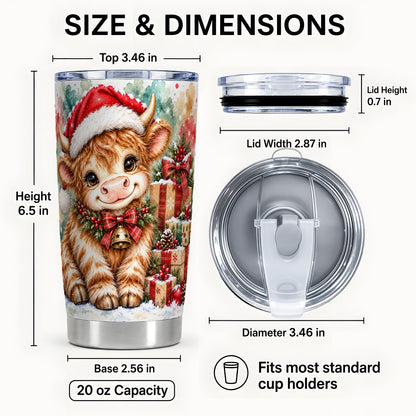 #pl[20oz|Steel] Christmas Highland Cow 20oz Tumbler, Festive Stainless Steel Travel Cup
