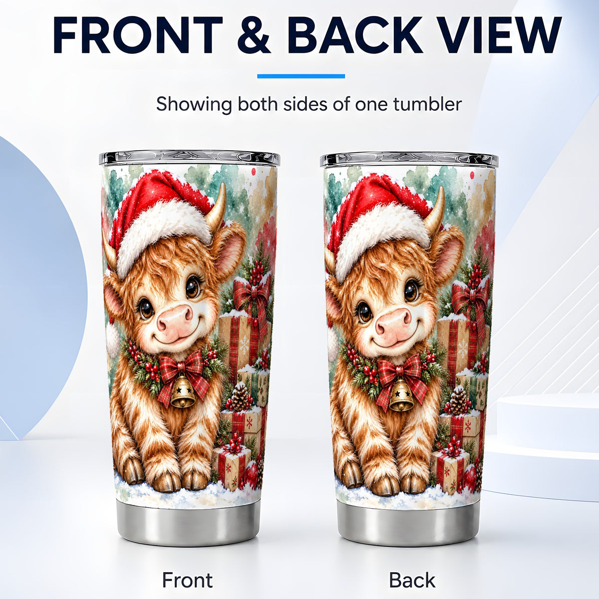 #pl[20oz|Steel] Christmas Highland Cow 20oz Tumbler, Festive Stainless Steel Travel Cup