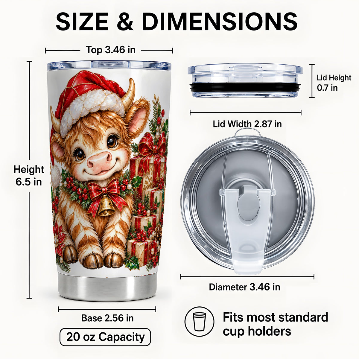 #pl[20oz|Steel] Christmas Highland Cow 20oz Tumbler, Holly Stainless Steel Travel Cup