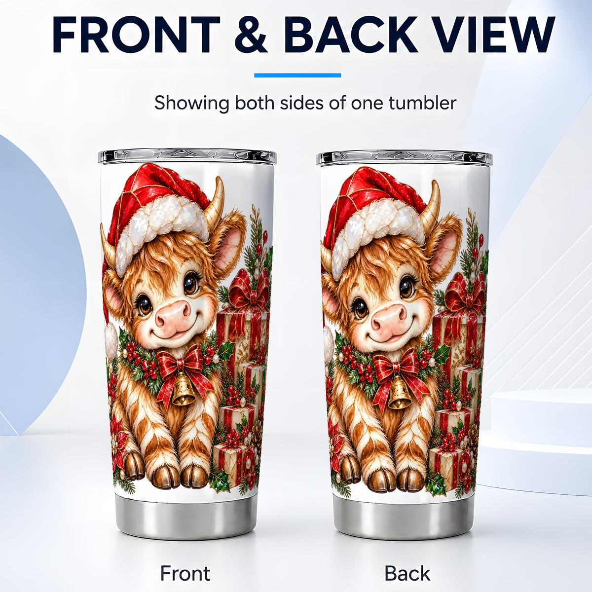 #pl[20oz|Steel] Christmas Highland Cow 20oz Tumbler, Holly Stainless Steel Travel Cup