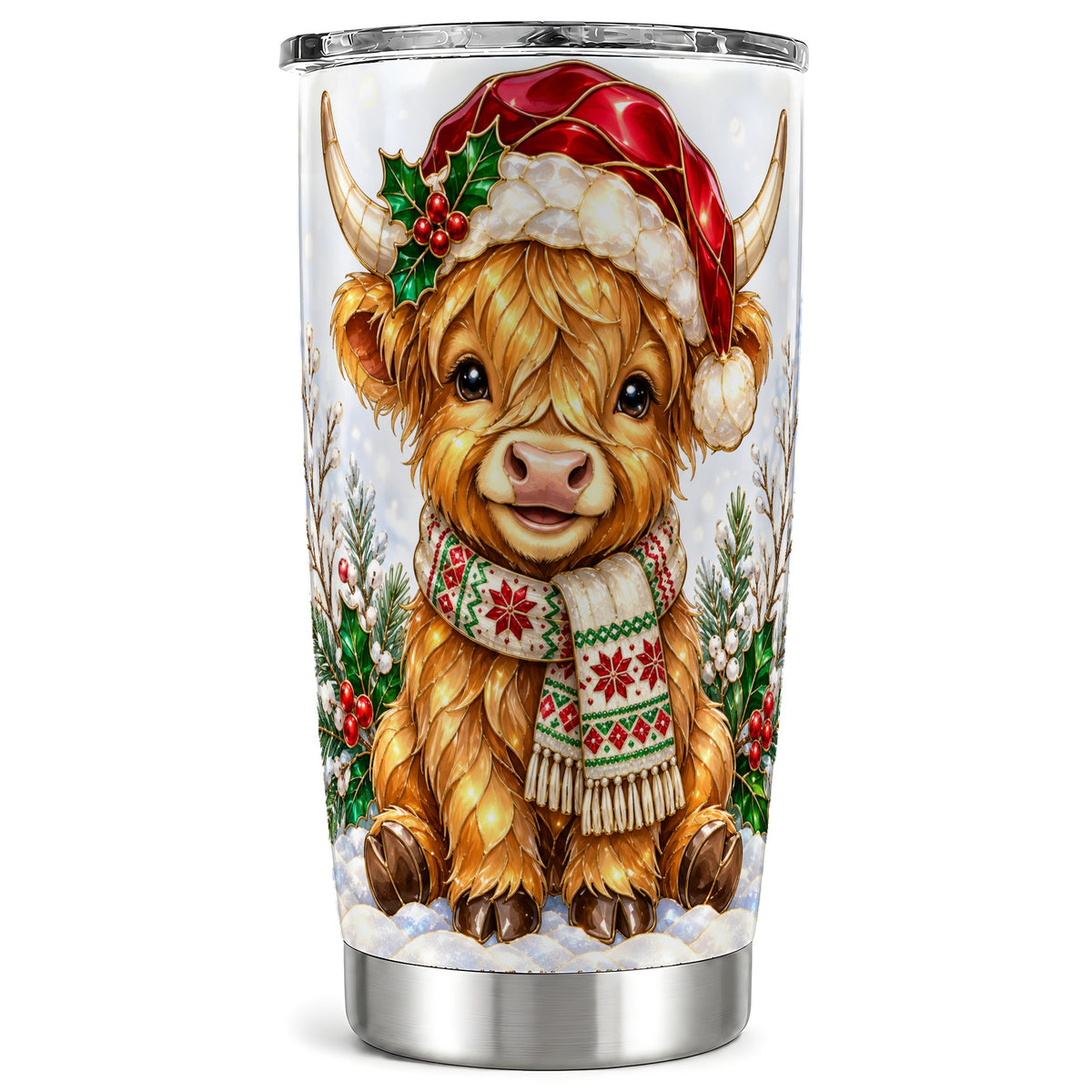 #pl[20oz|Steel] Christmas Highland Cow 20oz Tumbler, Winter Stainless Steel Travel Cup