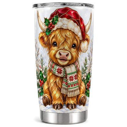 #pl[20oz|Steel] Christmas Highland Cow 20oz Tumbler, Winter Stainless Steel Travel Cup