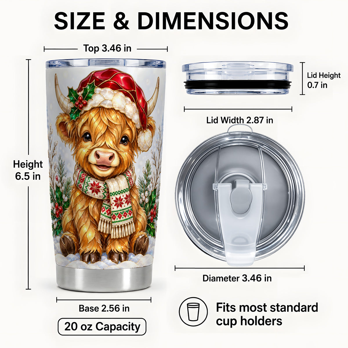#pl[20oz|Steel] Christmas Highland Cow 20oz Tumbler, Winter Stainless Steel Travel Cup