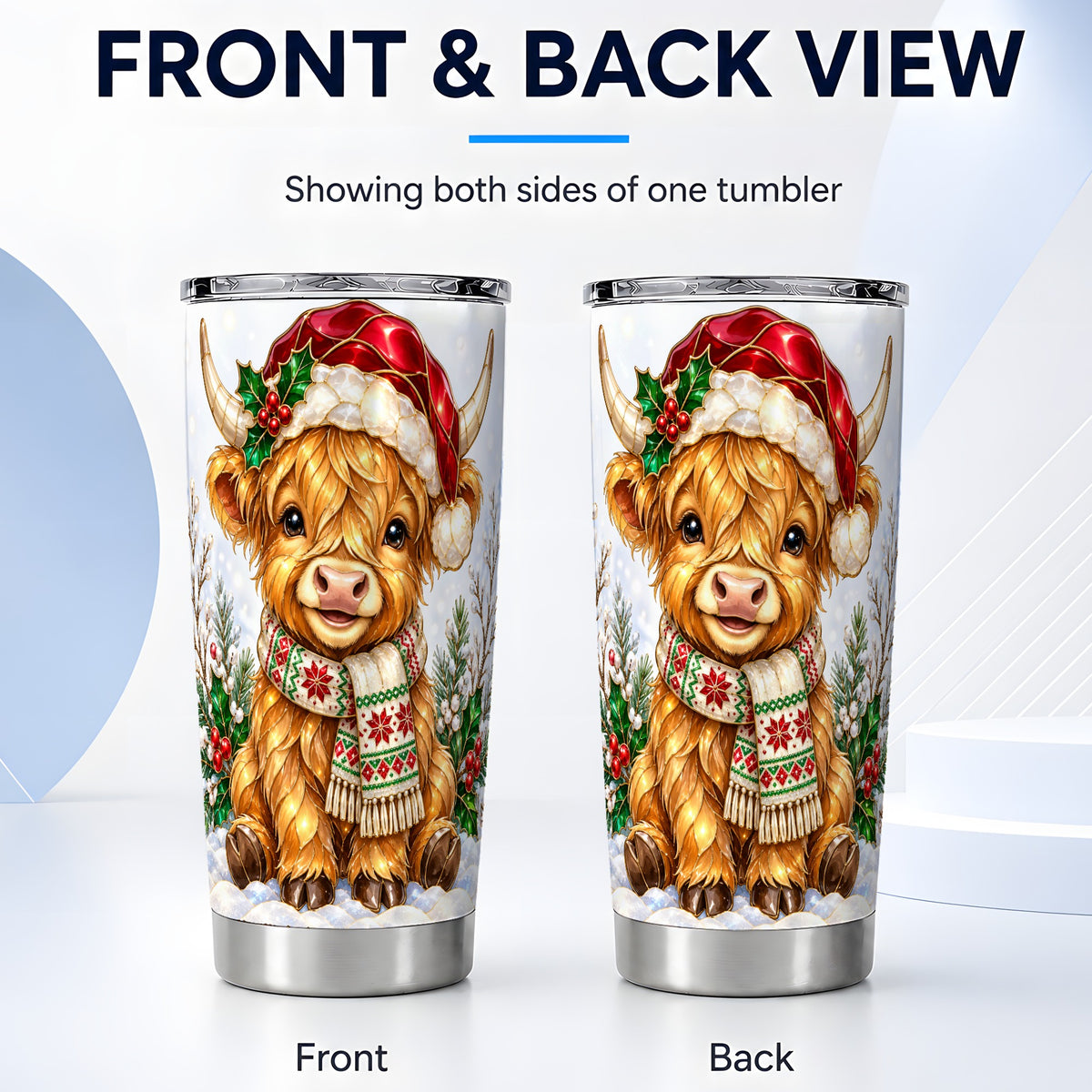#pl[20oz|Steel] Christmas Highland Cow 20oz Tumbler, Winter Stainless Steel Travel Cup