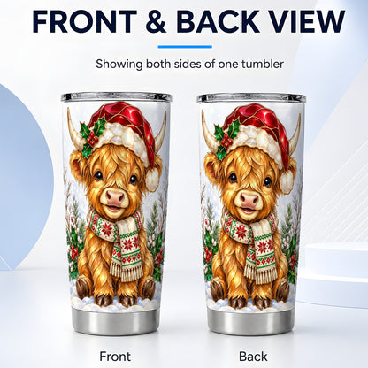 #pl[20oz|Steel] Christmas Highland Cow 20oz Tumbler, Winter Stainless Steel Travel Cup
