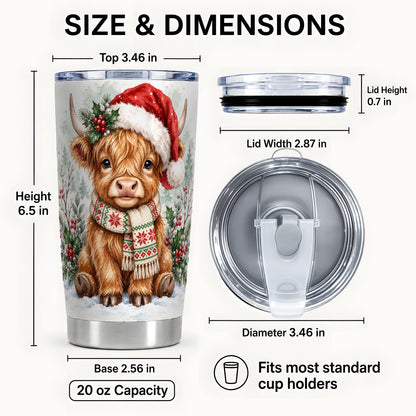 #pl[20oz|Steel] Highland Cow Christmas Tumbler 20oz, Winter Calf Stainless Steel Travel Cup