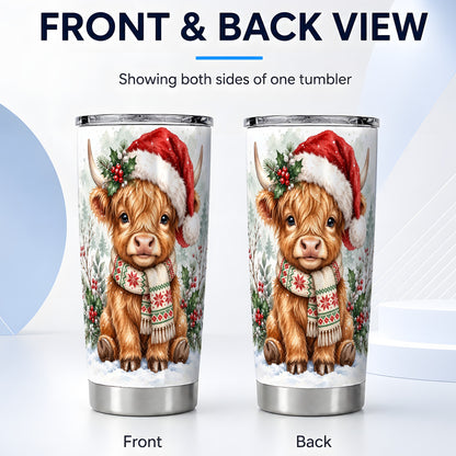 #pl[20oz|Steel] Highland Cow Christmas Tumbler 20oz, Winter Calf Stainless Steel Travel Cup