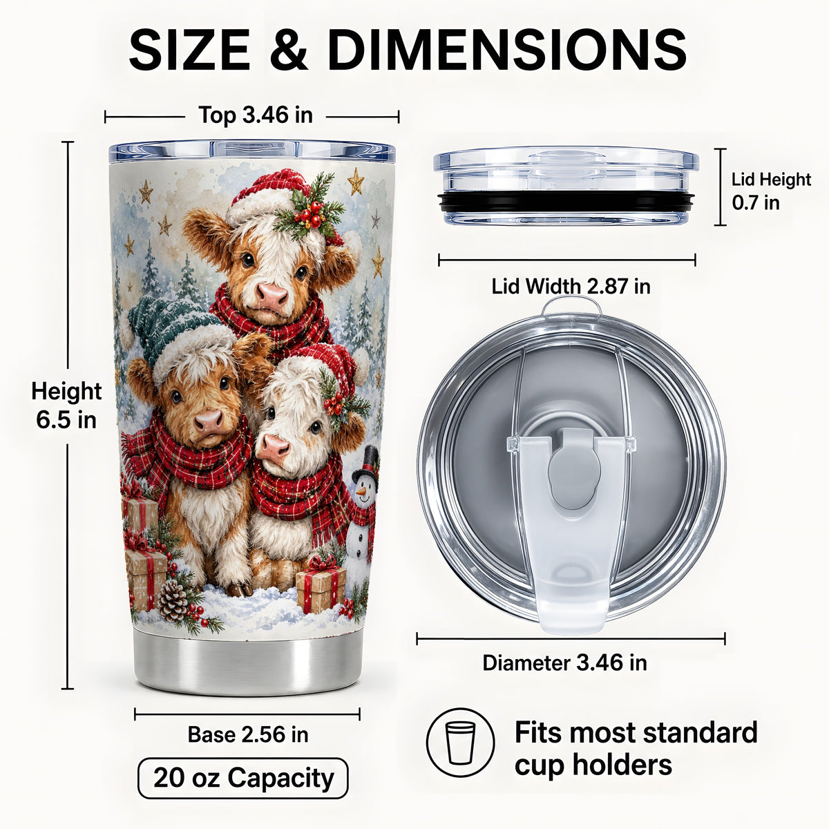 #pl[20oz|Steel] Christmas Highland Cow Tumbler 20oz, Calves Stainless Steel Travel Cup