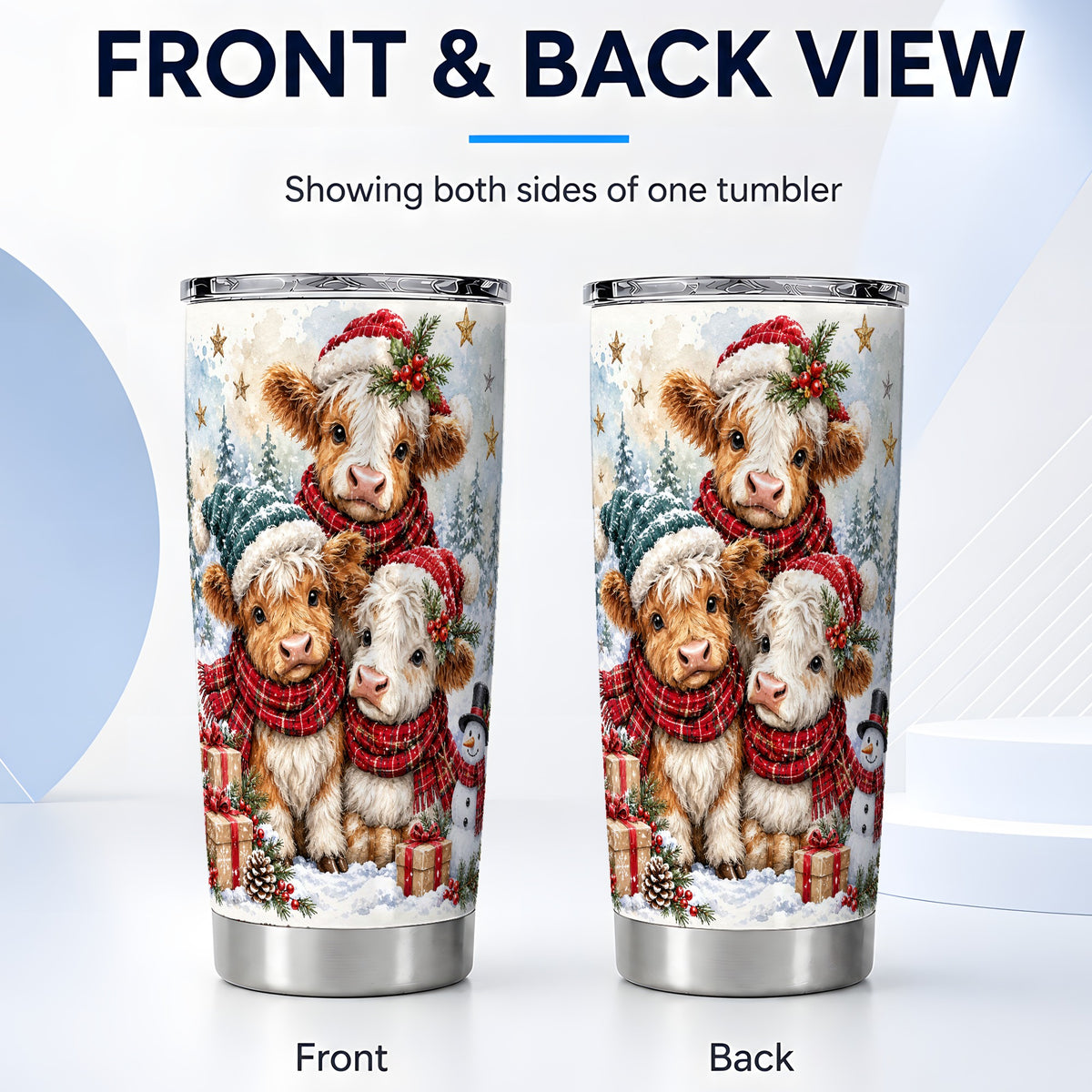 #pl[20oz|Steel] Christmas Highland Cow Tumbler 20oz, Calves Stainless Steel Travel Cup