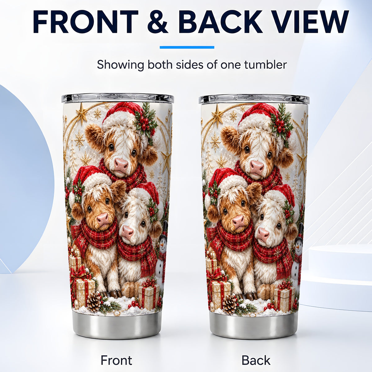#pl[20oz|Steel] Ornate Christmas Cow Tumbler 20oz, Calves Stainless Steel Travel Cup