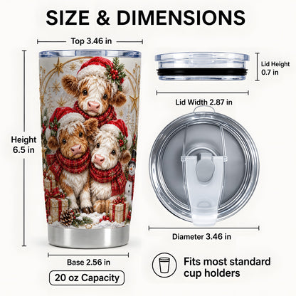 #pl[20oz|Steel] Ornate Christmas Cow Tumbler 20oz, Calves Stainless Steel Travel Cup