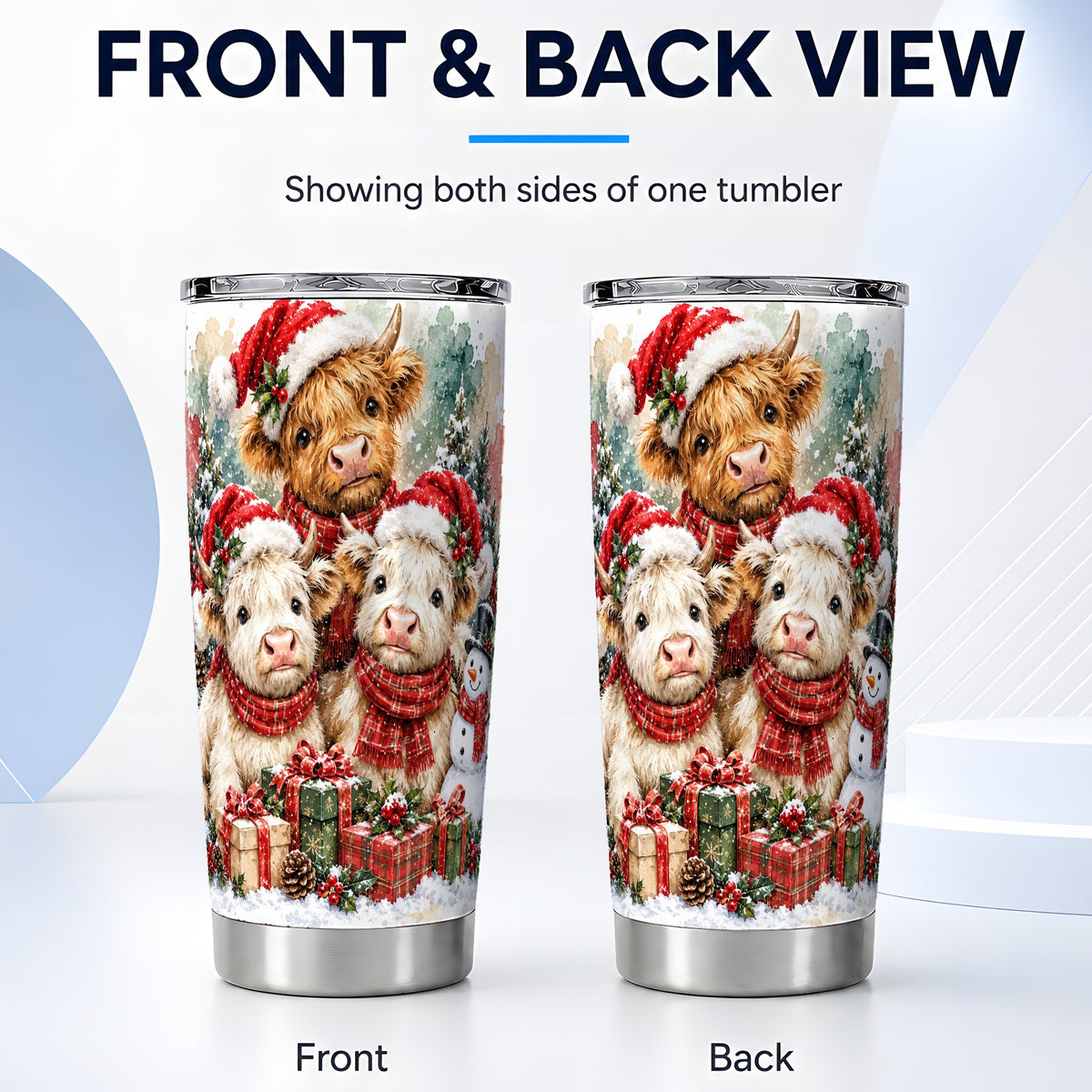#pl[20oz|Steel] Highland Cow Christmas Tumbler 20oz, Snowy Calf Stainless Steel Travel Cup