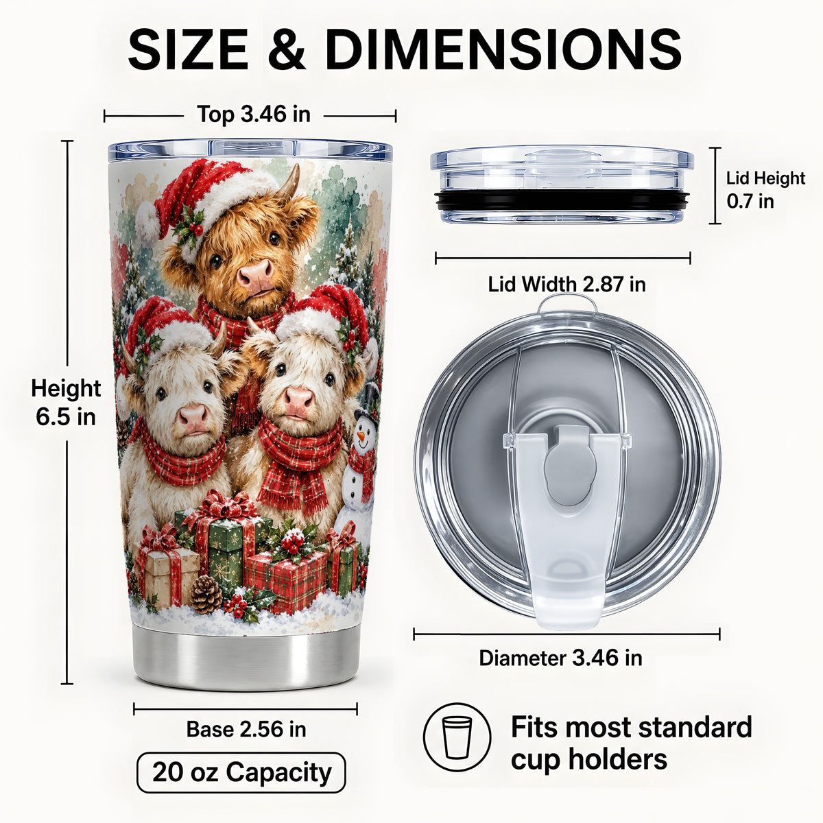 #pl[20oz|Steel] Highland Cow Christmas Tumbler 20oz, Snowy Calf Stainless Steel Travel Cup