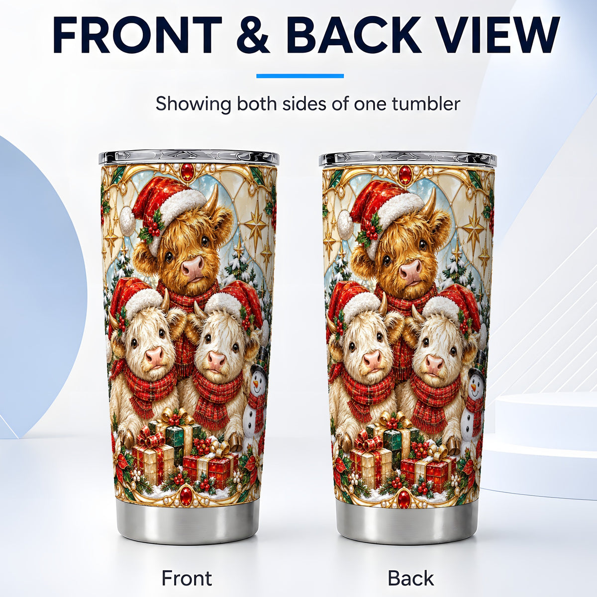 #pl[20oz|Steel] Stained Glass Cow Tumbler 20oz, Christmas Calves Stainless Steel Travel Cup